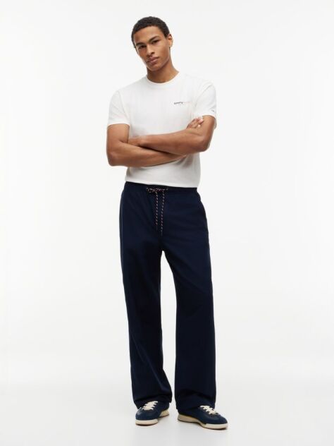 Blue Theo Loose Drawstring Parachute Trousers  Men