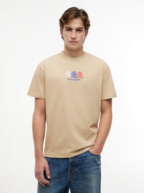 Beige Back Repeat Crest Logo Relaxed T-Shirt  Men
