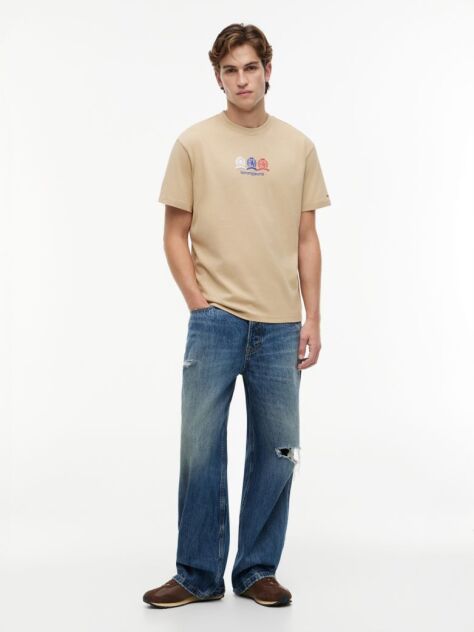 Beige Back Repeat Crest Logo Relaxed T-Shirt  Men