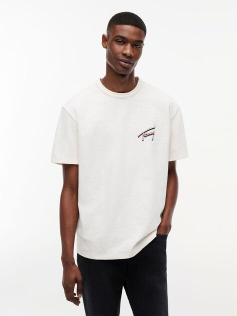 White Back Graphic Textured Relaxed T-Shirt  Men
