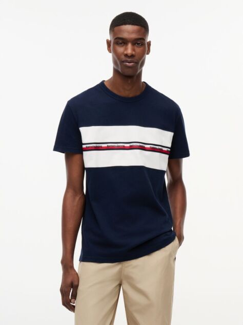 Blue Global Stripe Tape Peached Jersey T-Shirt  Men