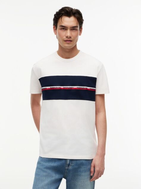 White Global Stripe Tape Peached Jersey T-Shirt  Men
