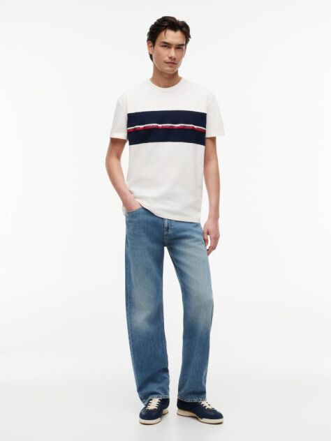 White Global Stripe Tape Peached Jersey T-Shirt  Men