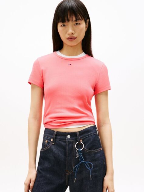 Pink Essential Slim Rib-Knit T-Shirt  Women