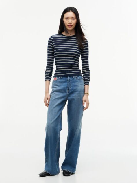 Multi Ribbed Slim Long Sleeve T-Shirt  Women