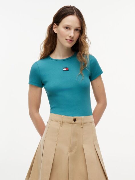 Blue Tommy Badge Ribbed Slim T-Shirt  Women