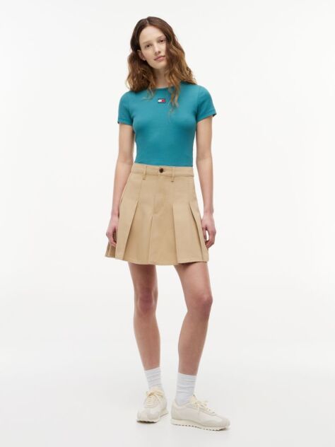 Blue Tommy Badge Ribbed Slim T-Shirt  Women