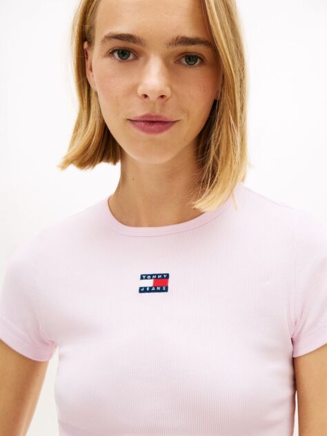 Pink Tommy Badge Ribbed Slim T-Shirt  Women