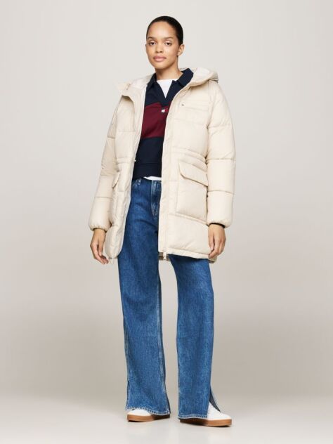 Beige Hooded Longline Puffer Jacket  Women