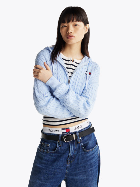 Blue Cable Knit Zip-Thru Sweatshirt  Women