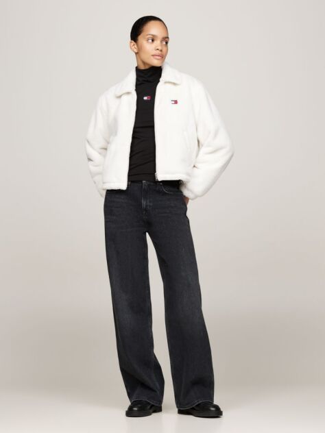 White Faux Fur Zip-Thru Cropped Jacket  Women