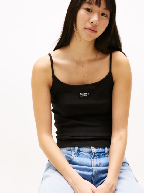 Black Ribbed Slim Spaghetti Strap Top  Women