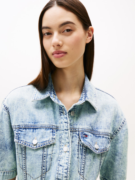 Denim Faded Denim Belted Mini Dress  Women