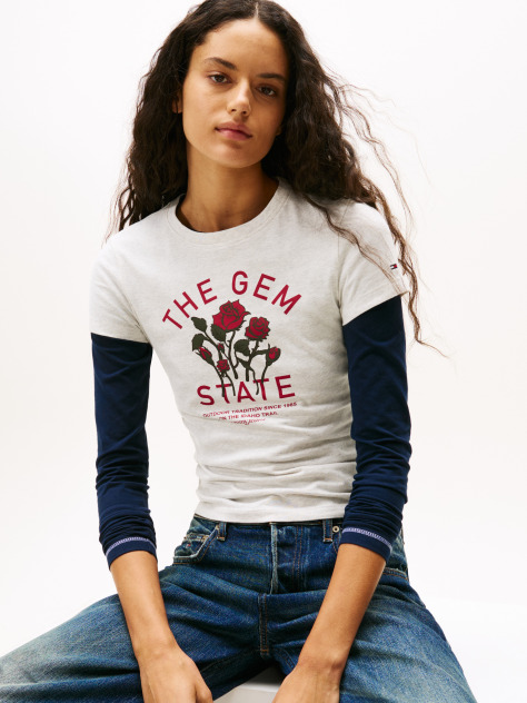 Grey Graphic Slim T-Shirt  Women