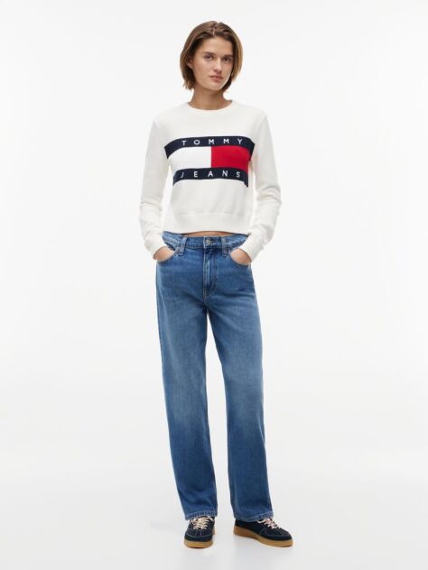 White Tommy Flag Crew Neck Jumper  Women