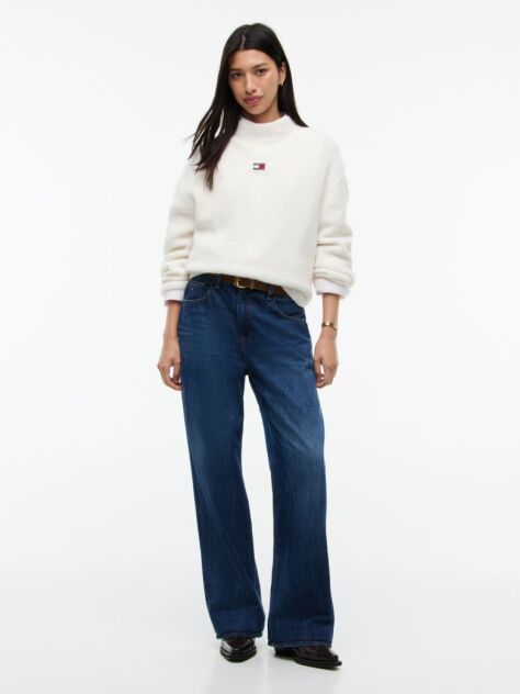 White Tommy Badge Mock Neck Jumper With Alpaca  Women