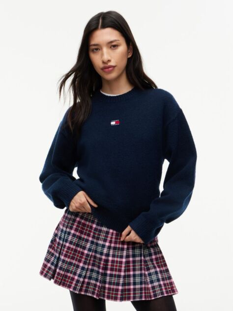 Blue Tommy Badge Fluffy Jumper With Alpaca  Women