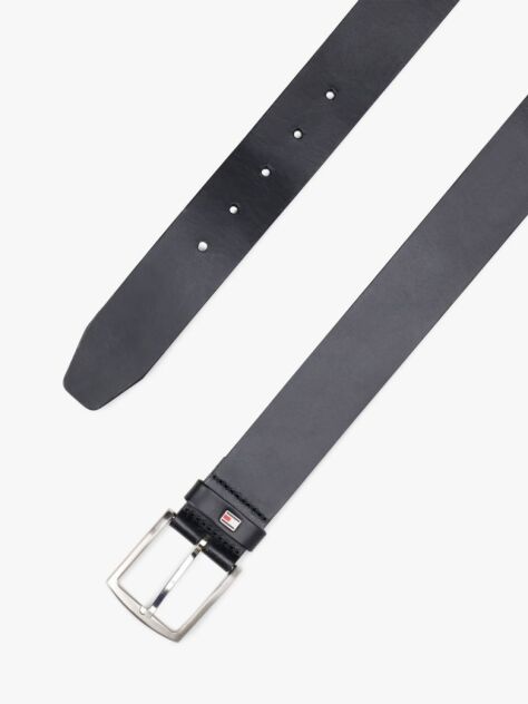 Black Denton Flag Logo Leather Belt  Men