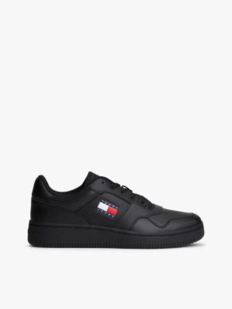 Black Retro Essential Leather Basketball Trainers  Men