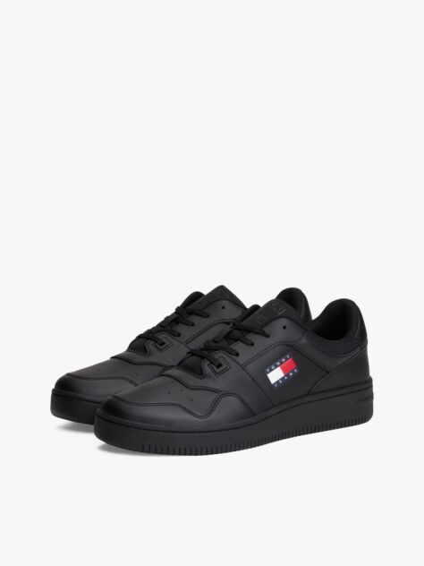 Black Retro Essential Leather Basketball Trainers  Men