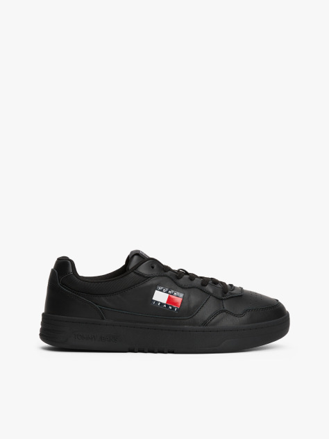 Black Leather Colour-Blocked Cupsole Trainers  Men