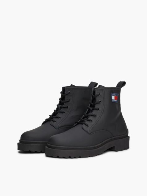 Black Matte Leather Cleat Lace-Up Boots  Men