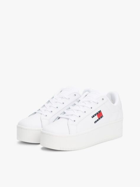 White Essential Leather Fine-Cleat Flatform Trainers  Women