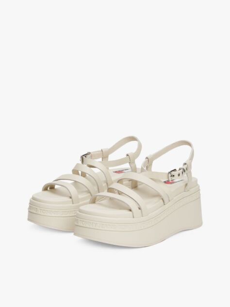 White Leather Strappy Platform Sandals  Women
