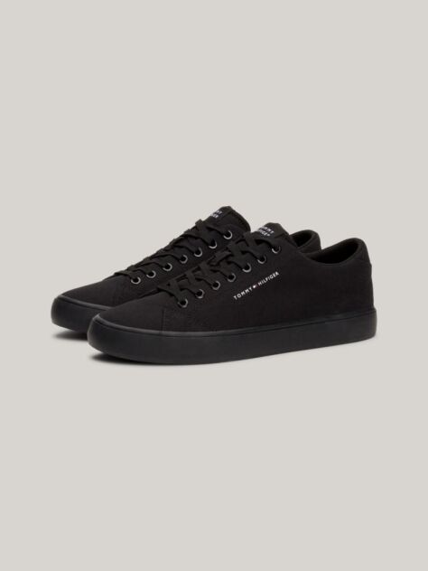 Black Essential Canvas Lace-Up Trainers  Men