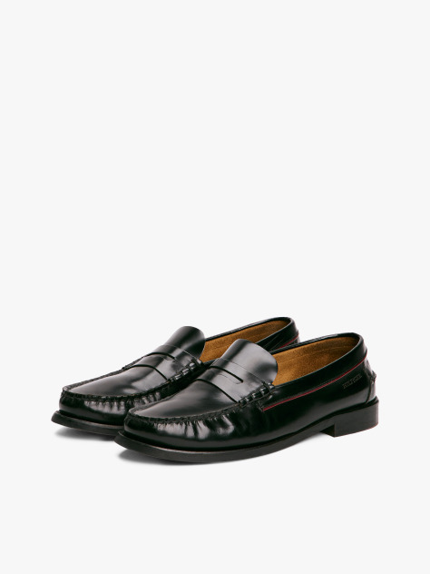 Black Debossed Leather Loafers  Men