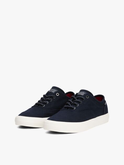 Blue Canvas Embossed Logo Trainers  Men