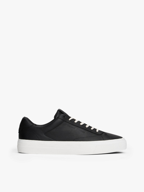 Black Leather Cupsole Trainers  Men