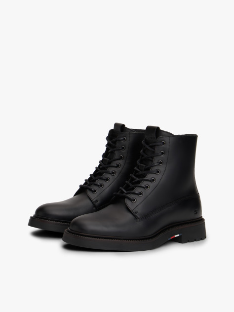 Black Lightweight Leather Lace-Up Boots  Men