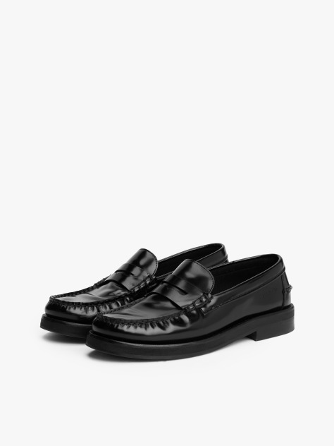 Black Leather Embossed Logo Loafers  Men