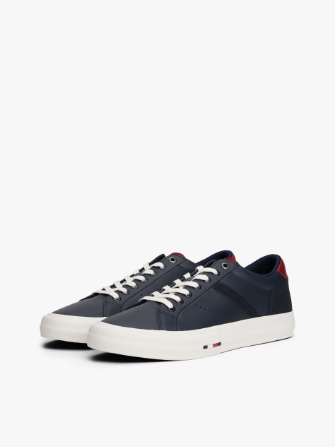 Blue Leather Mixed Texture Trainers  Men