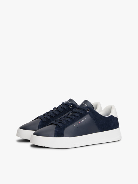 Blue Mixed Texture Leather Court Trainers  Men