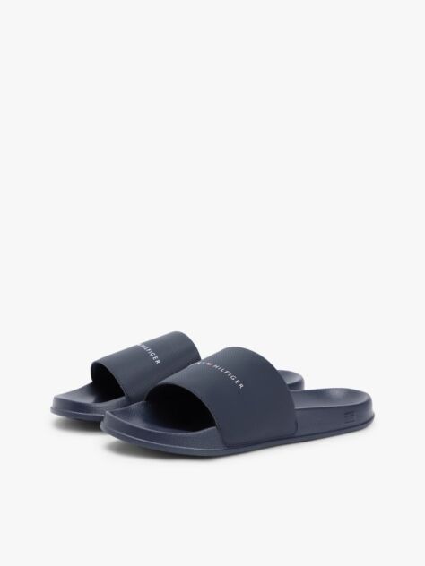 Blue Logo Textured Pool Slides  Men