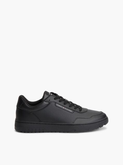 Black Mixed Texture Basketball Trainers With Leather  Men