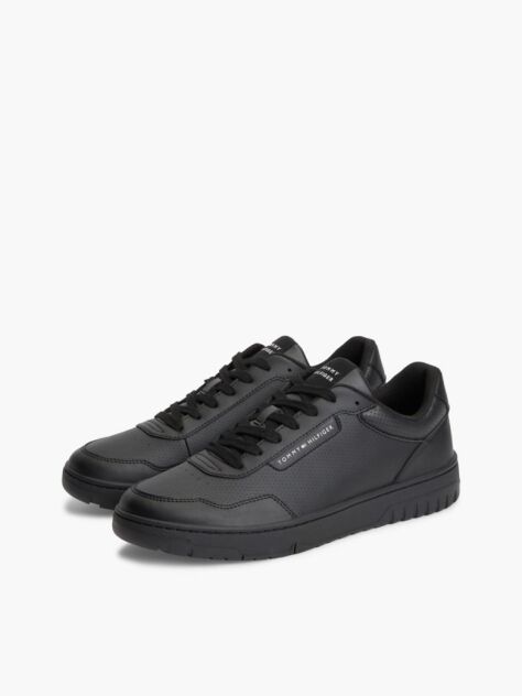 Black Mixed Texture Basketball Trainers With Leather  Men