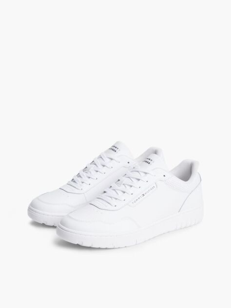 White Mixed Texture Basketball Trainers With Leather  Men