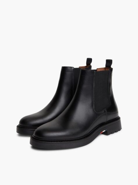Black Leather Embossed Cleat Chelsea Boots  Men