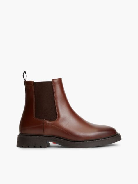 Brown Leather Embossed Cleat Chelsea Boots  Men