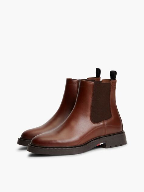 Brown Leather Embossed Cleat Chelsea Boots  Men