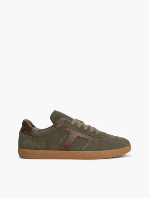 Green Suede Mixed Texture Trainers  Men