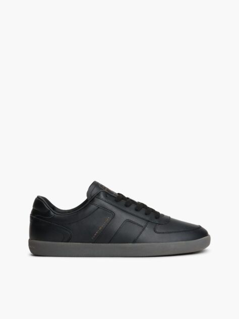Black Leather Metallic Logo Trainers  Men