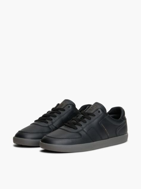 Black Leather Metallic Logo Trainers  Men
