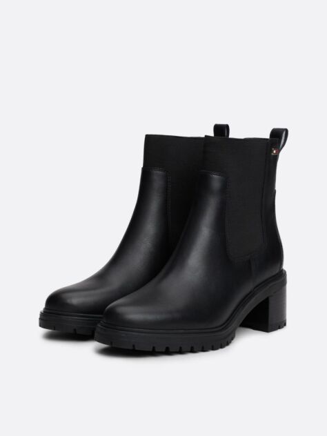 Black Enamel Flag Leather Cleat Chelsea Boots  Women
