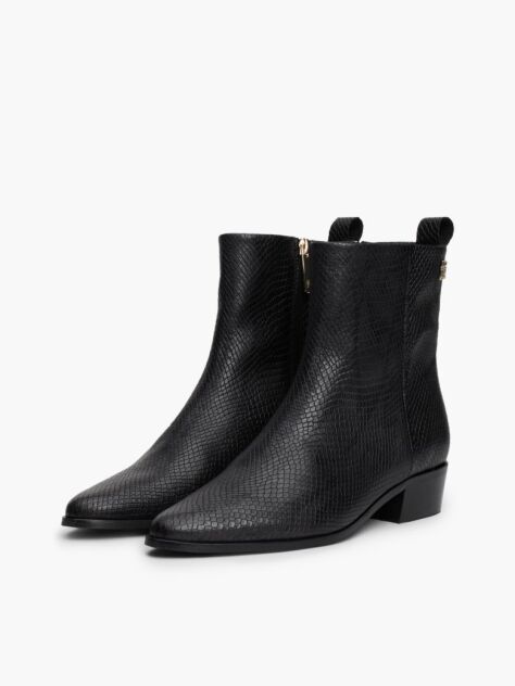 Black Snake Embossed Leather Ankle Cowboy Boots  Women