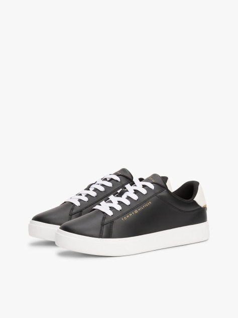 Black Essential Metallic Leather Court Trainers  Women