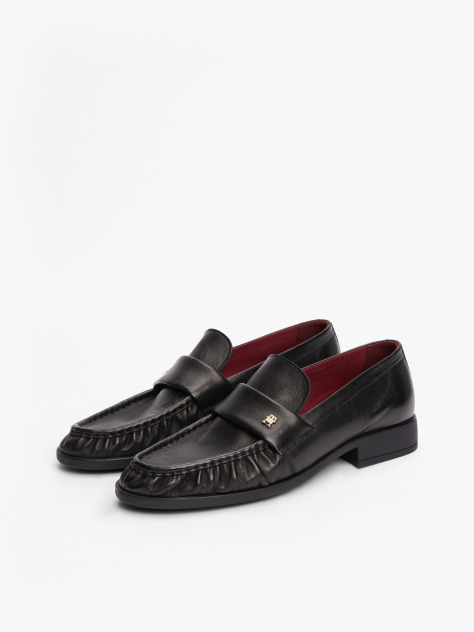 Black TH Monogram Leather Pleated Loafers  Women
